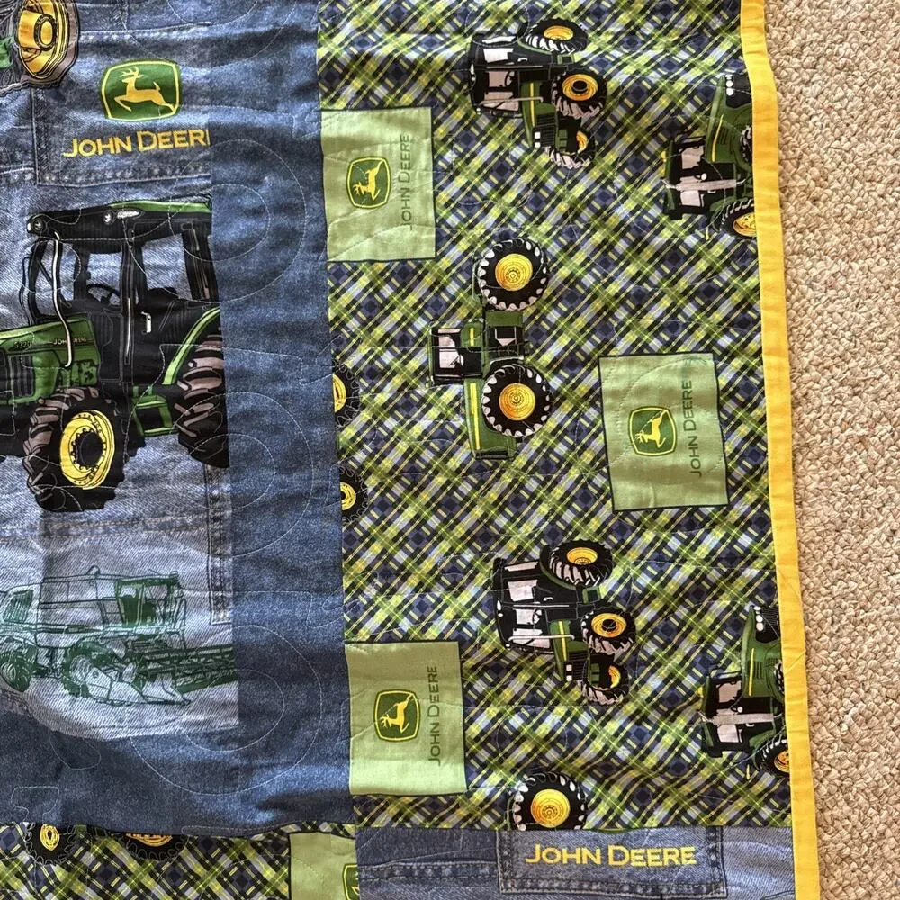 John Deere Tractor Country Style Quilt Blanket 85” By 68” Handmade